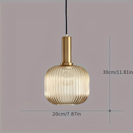 Ribbed Glass Pendant Light with Polished Brass Finish | Modern Fixture for Dining Rooms and Kitchens