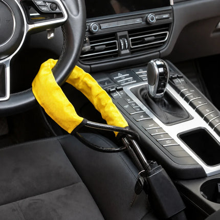 Anti-Theft Steering Wheel Cable Lock for Cars, Visible Steel Security Deterrent with Keys, in Red, Black, Yellow or Blue