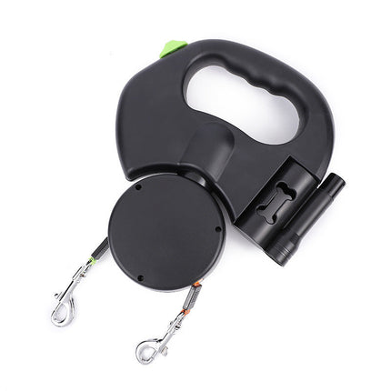 Retractable Dual Dog Leash, 3 m 10 ft Tangle Free Double Lead with 360 Degree Rotation and LED Light