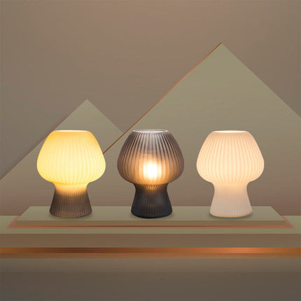 Vintage Glass Table Lamp with Dimmable Warm Light | Ribbed Mushroom Design for Cozy Bedrooms and Living Spaces