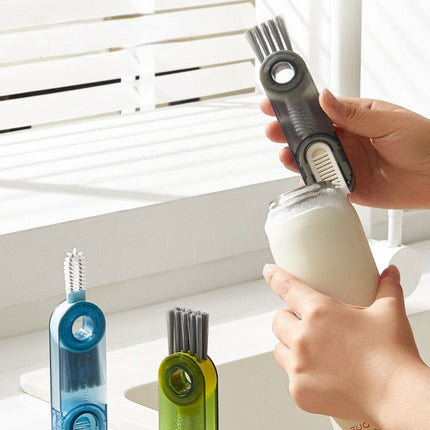 3-in-1 Cleaning Brush Set for Bottles, Cups and Kitchen Tools with Cup Rim and Gap Brush Heads, 3 Colours