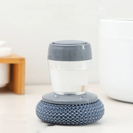 Soap Dispensing Dish Scrubber Set with Handle, Built-In Soap Reservoir, Heavy-Duty Scrub Pad for Pots, Pans and Plates