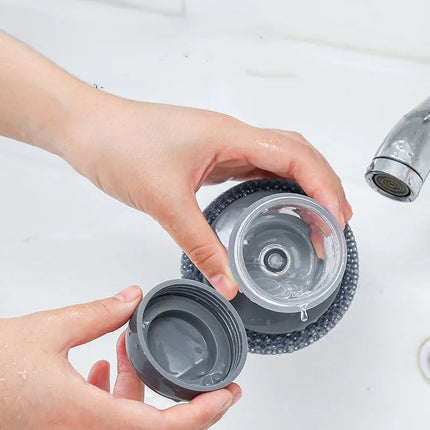Soap Dispensing Dish Scrubber Set with Handle, Built-In Soap Reservoir, Heavy-Duty Scrub Pad for Pots, Pans and Plates