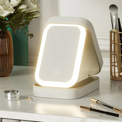 Makeup Bag with LED Lighted Mirror, Compact Zippered Travel Cosmetic Case for Touch Ups and Organizing