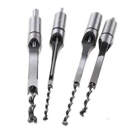 Square Hole Drill Bit Set, 4 Sizes 1/4 to 1/2 Inch Mortising Chisel Bits for Woodworking, Clean Cut Square Mortise Holes