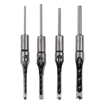 Square Hole Drill Bit Set, 4 Sizes 1/4 to 1/2 Inch Mortising Chisel Bits for Woodworking, Clean Cut Square Mortise Holes