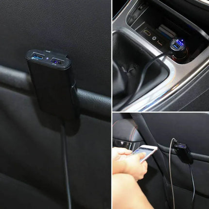 4 Port USB Car Charger with Front and Back Seat Ports, Charges 4 Devices at Once for Phones and Tablets, Black or White