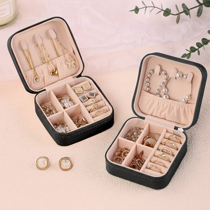 Compact Jewelry Box Travel Organizer with Zipper Closure | Elegant Storage for Rings, Earrings, and Necklaces