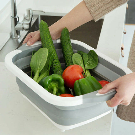 Cutting Board with Built-In Strainer and Drain Plug, Multi-Function Chopping Board for Washing and Draining Food