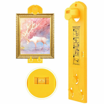 Picture Frame Hanging Tool with Built In Level and Push Button Nail Markers for Straight Wall Displays