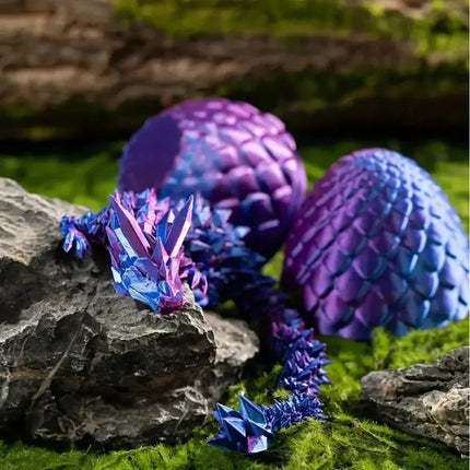 3D Printed Dragon, Articulated Crystal Dragon in Dragon Egg, Fish Tank Decor and Collectible Figurine, 12 Inch