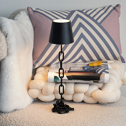 Modern Chain-Link Table Lamp with Rechargeable USB-C Battery | Touch Control Dimming for Warm Ambience