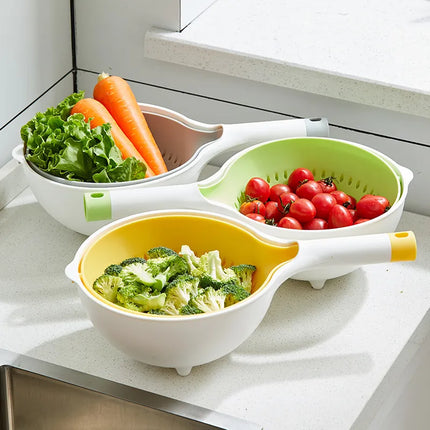 2-in-1 Kitchen Strainer Bowl with Secure-Grip Handle, Swivel Draining Colander for Pasta, Rice and Vegetables, 3 Colours