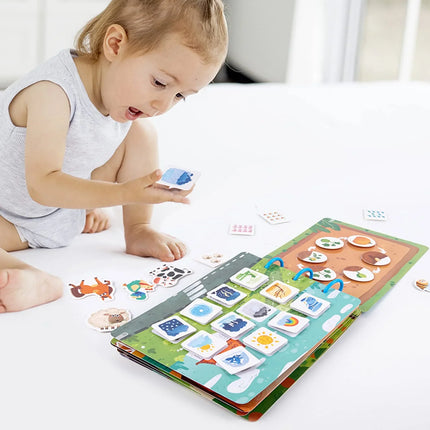 Toddler Busy Book, Interactive Quiet Book with Matching Numbers, Shapes and Animal Activities, 4 Themes for Preschool Learning at Home