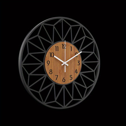 Modern Wall Clock with Silent Quartz Movement | Stylish Metal Frame & Wood Grain Center for Tranquil Interiors