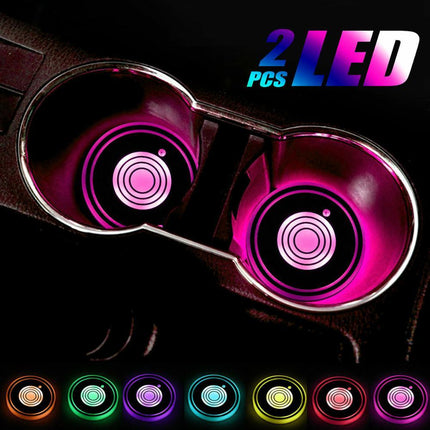 LED Car Cup Holder Coaster, Touch Control Interior Light with 7 Colors and 17 Modes, Rechargeable