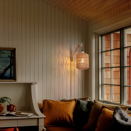 Boho Rattan Wall Lamp with Adjustable Cord | Hand-Woven Lighting for Cozy Spaces