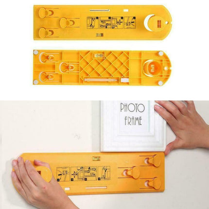 Picture Frame Hanging Tool with Built In Level and Push Button Nail Markers for Straight Wall Displays