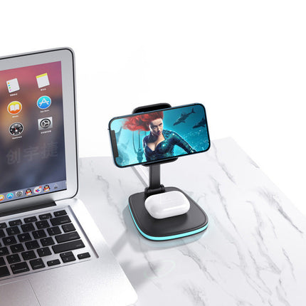 Magnetic Wireless Charging Stand, 3-in-1 Charger Dock for Phone, Earbuds and Smartwatch with Landscape Stand Mode