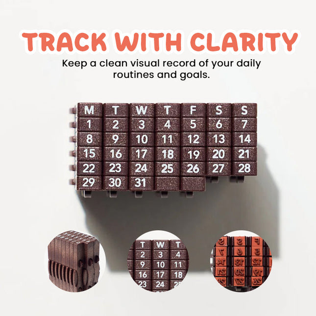 Connected Calendar Stamp for Bullet Journal Supplies, Habit Tracker Planner Stamps, Scrapbook Supplies and Stationery
