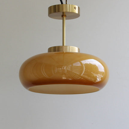 Vintage Brass Yellow Glass Ceiling Light with Soft Ambient Glow | Semi-Flush Mount for Timeless Home Elegance