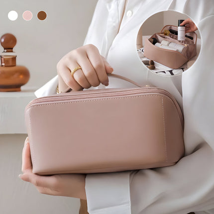 Large Capacity Makeup Bag Organizer with Wide Opening | PU Shell Travel Case for Skincare and Essentials