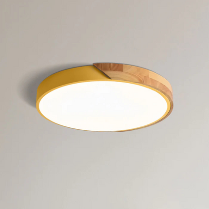 Modern LED Ceiling Light with Natural Wood Accents | Versatile Dimming Options for Warm Atmosphere