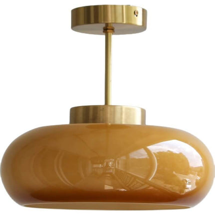 Vintage Brass Yellow Glass Ceiling Light with Soft Ambient Glow | Semi-Flush Mount for Timeless Home Elegance