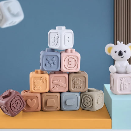 Sensory Baby Stacking Toy with Textured Teething Cubes | Educational Play for Motor Skills and Teething Comfort