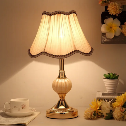 Scandinavian Table Lamp with Floral Shade & Golden Base | Elegant Bedside Light for Cozy Ambiance