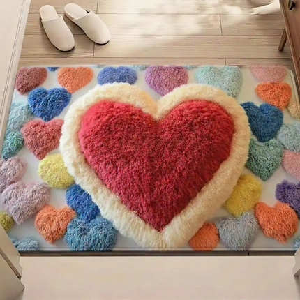 Heart Pattern Entry Doormat with Non-Slip Backing | Soft Polyester for Cozy Home Decor