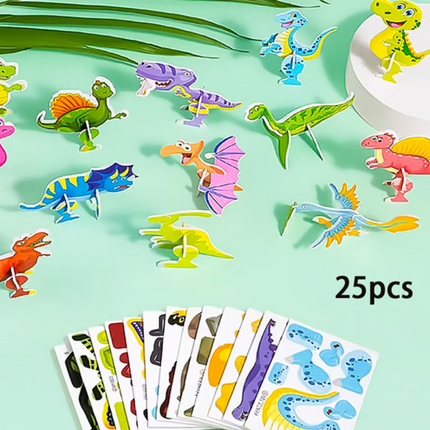 3D Puzzles for Kids, Animal Puzzle Set with Dinosaur and Airplane Designs, Mini Cardboard Puzzle, Educational Toy