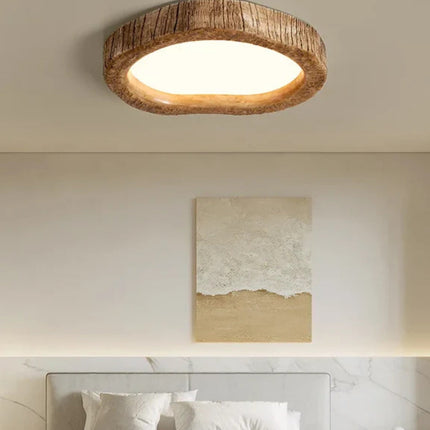 Rustic Wood-Inspired Ceiling Light with Energy-Efficient LED | Durable Resin Fixture for Cozy Indoor Illumination