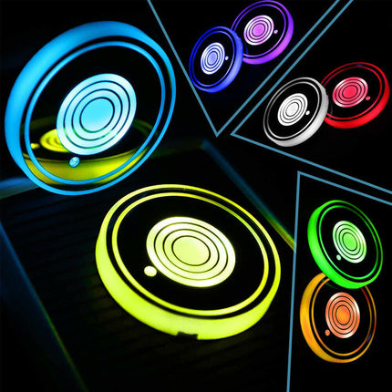 LED Car Cup Holder Coaster, Touch Control Interior Light with 7 Colors and 17 Modes, Rechargeable