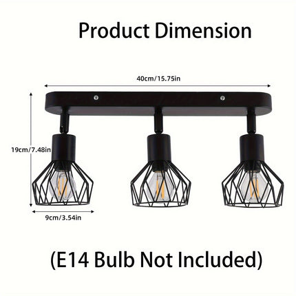 Vintage 3-Light Ceiling Spotlight with Adjustable Rotatable Shades | Industrial Black Metal Fixture for Versatile Lighting