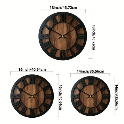 Large Wall Clocks for Living Room, Vintage Roman Numeral Clock with Wooden Face, Silent Farmhouse Wall Clock_02