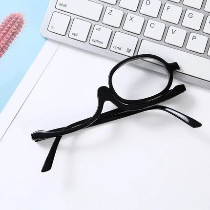 Makeup Glasses with Flip Up Magnifying Lens, 1.0x to 4.0x Magnification, Pivoting Lens for Eyeliner Mascara and Brows