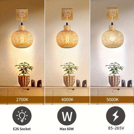 Rustic Wooden Wall Sconce with Handwoven Rattan | Warm Ambient Lighting for Natural-Inspired Interiors