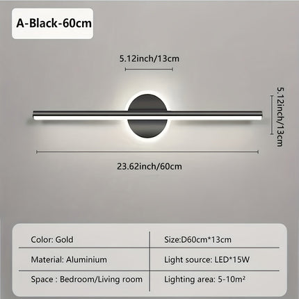 LED Mirror Wall Light with Minimalist Design | Elegant Black or Gold Finish for Soft Ambient Lighting