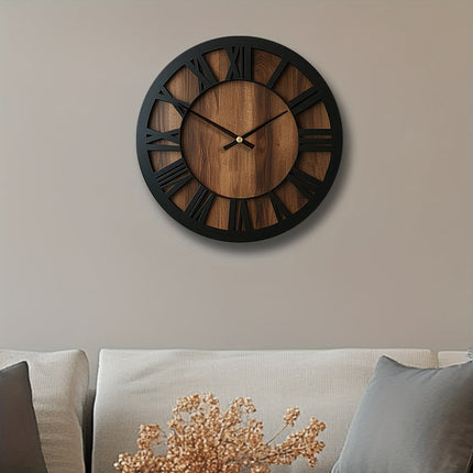 Large Wall Clocks for Living Room, Vintage Roman Numeral Clock with Wooden Face, Silent Farmhouse Wall Clock_09