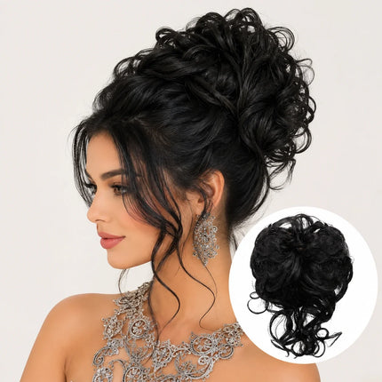 Curly Hair Bun Extension, Clip In Messy Bun Hair Piece with Loose Curls, 12 Colors, for Updos and Volume