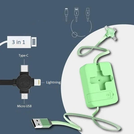 3-in-1 Charging Cable with Lightning, USB-C and Micro USB Connectors, Tangle-Free Travel Charger Cord, 6 Colours