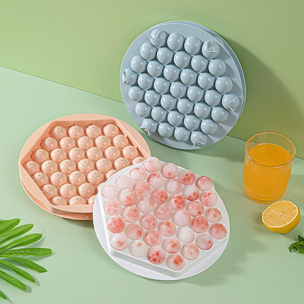 Round Ice Cube Tray, 37 Compartments, Flexible Silicone Sphere Ice Ball Mold, Easy Release, Pink or Blue, for Chilled Drinks
