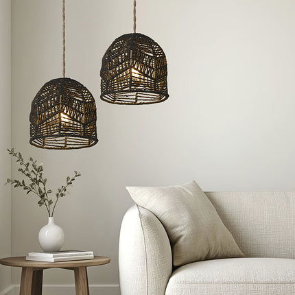 Handwoven Rope Pendant Shade with Natural Paper Design | Rustic Light Fixture for Soft Ambient Glow