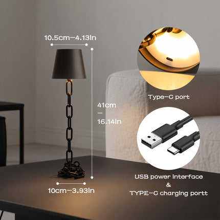 Modern Chain-Link Table Lamp with Rechargeable USB-C Battery | Touch Control Dimming for Warm Ambience