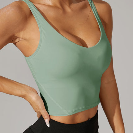 Backless Crop Tank Top with V Neck Design | Soft Stretch Athletic Top for Comfortable Workouts and Everyday Style