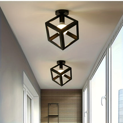 Geometric Cube Ceiling Light with Open-Frame Design | Minimalist Metal Fixture for Versatile Home Decor