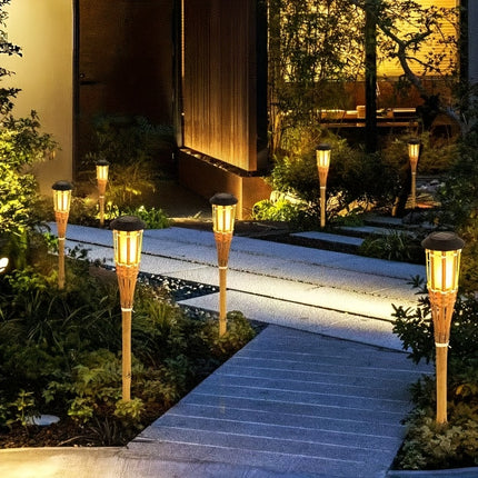 Solar Bamboo Flame Lights with Realistic Flicker Effect | Eco-Friendly 2-Pack for Outdoor Ambience