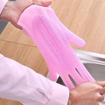 Silicone Scrubbing Gloves with Soft Bristles | Durable Cleaning Tool for Effortless Dishwashing