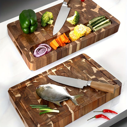 Acacia Wood Cutting Board with End Grain Design | Durable Chopping Block with Juice Groove for Easy Meal Prep
